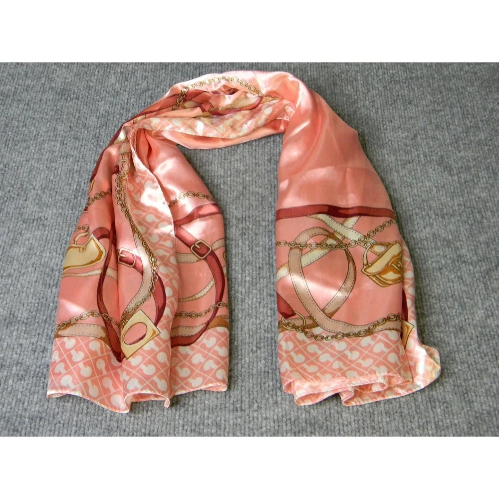 Corciova 100% Silk Scarf Pink Equestrian Chain Belt Handbag Print 34x34